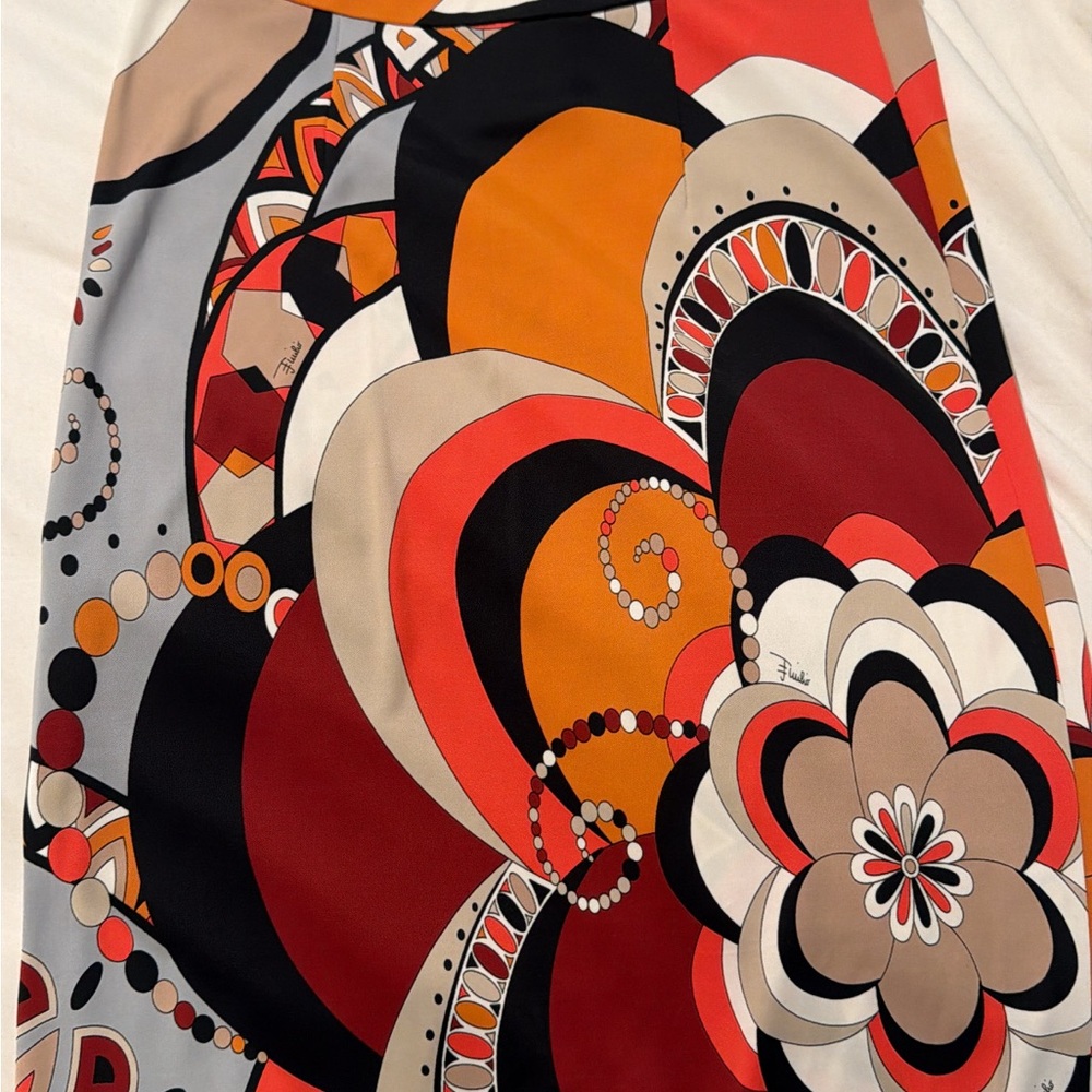 Pucci Women's Abstract Floral Print A-Line Skirt in Red, Orange, Black